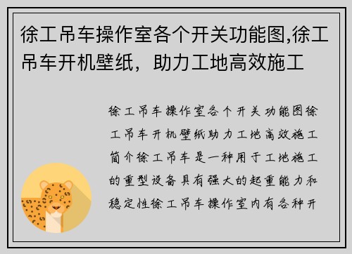 徐工吊车操作室各个开关功能图,徐工吊车开机壁纸，助力工地高效施工