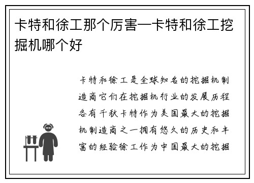 卡特和徐工那个厉害—卡特和徐工挖掘机哪个好