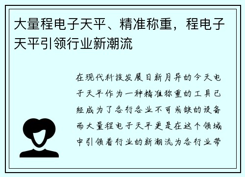 大量程电子天平、精准称重，程电子天平引领行业新潮流